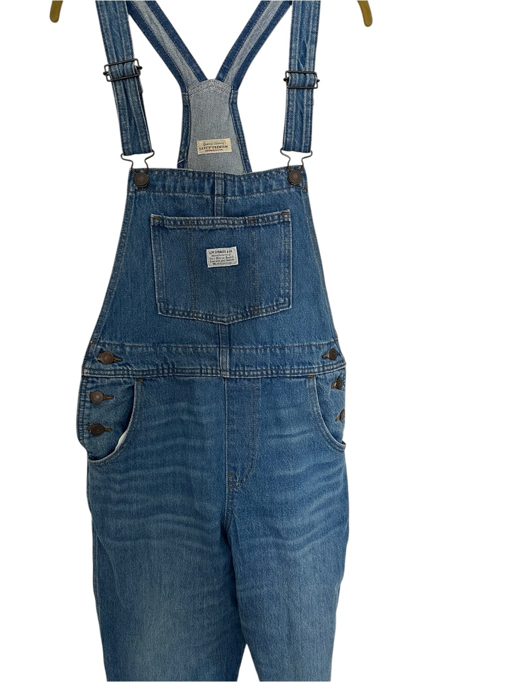 Levi’s Denim Short Overalls - Blue Raw Hem Small - Picture 2 of 6